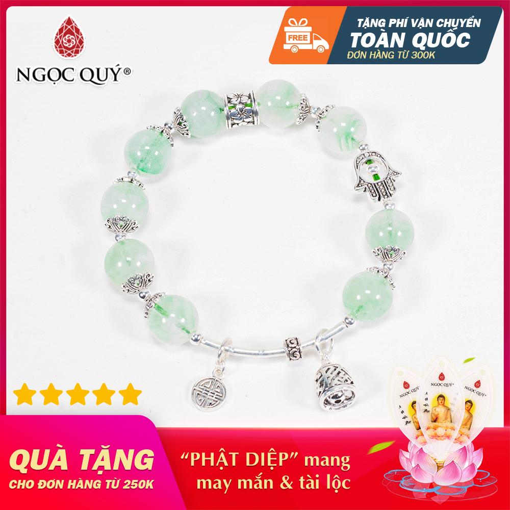 Vòng tay phong thủy nữ đá Thạch Anh Xanh Phối Chuông Bạc 8mm mệnh hỏa, mộc - Ngọc Quý Gemstones