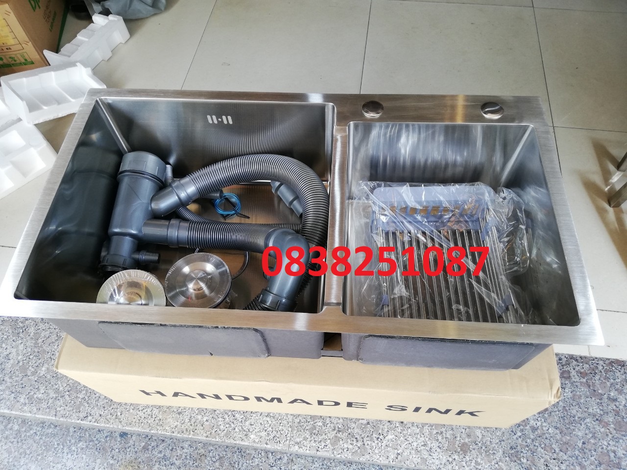 [HCM]Chậu rửa chén KOREA Handmade Inox SUS 304 đúc 2 hố 8245L (Trắng bạc)