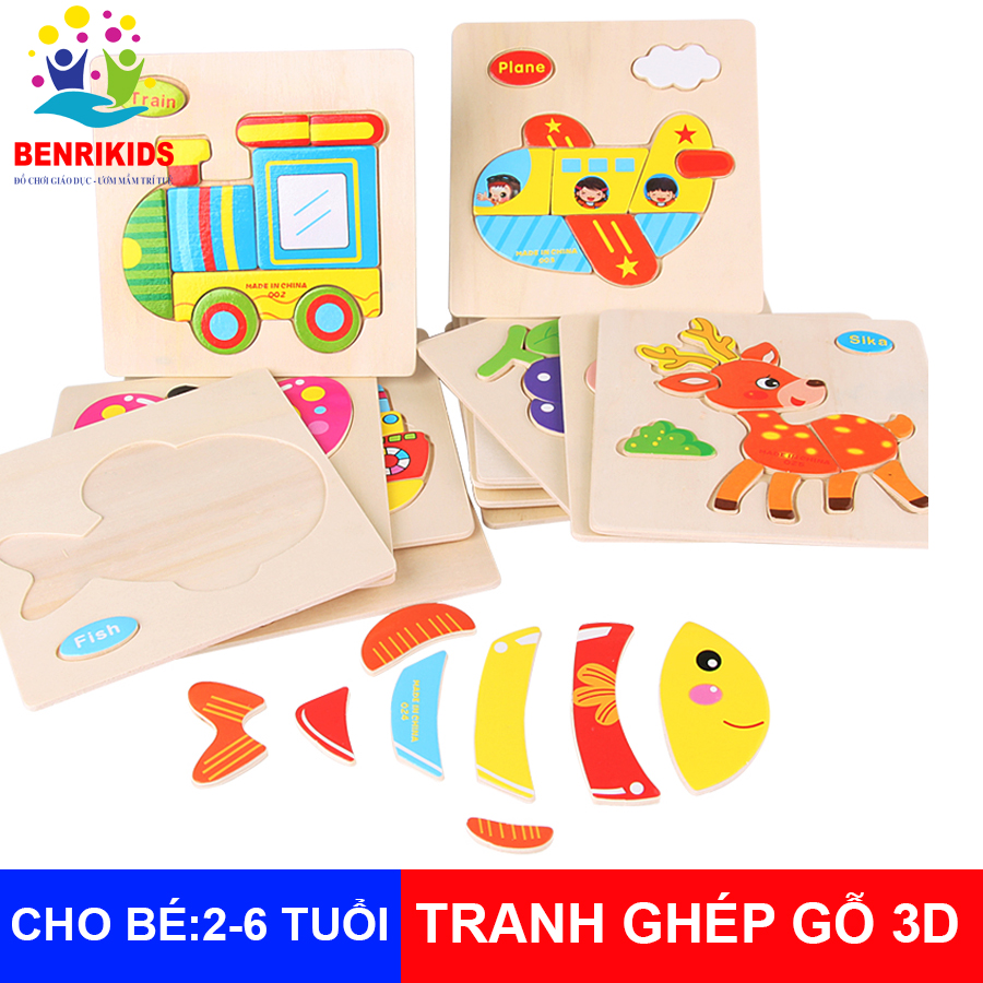 Wooden toy set 3 wooden animal & Transport 3 jigsaw puzzles