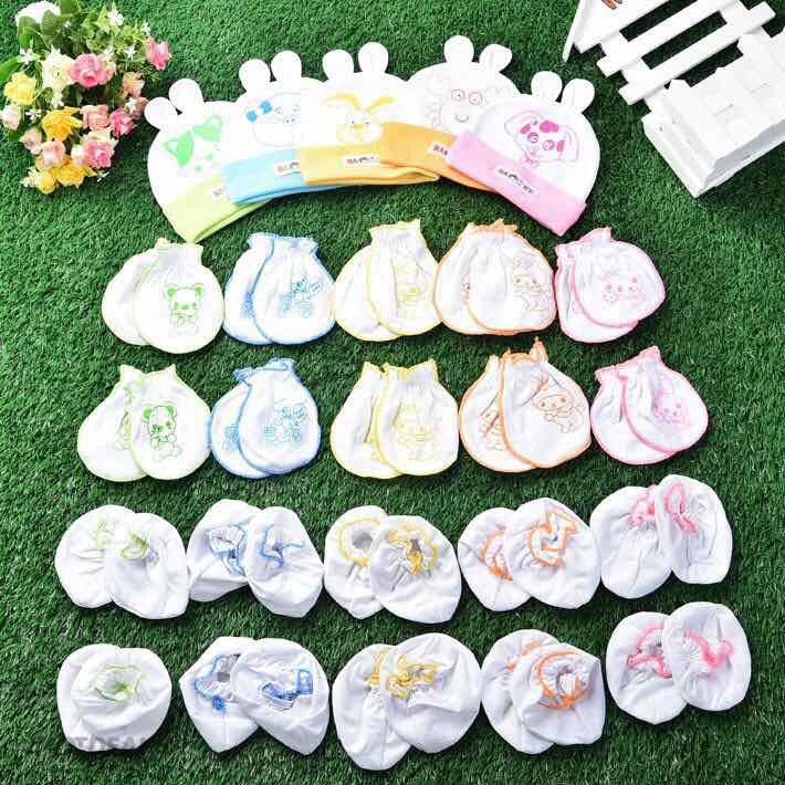 Combo 05 nón 10 đôi bao tay chân dún hình thú màu ngẫu nhiên cho bé