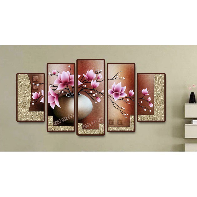 [HCM]Tranh đính đá Bình Hoa 5 Bức DF2235 kt 144x75cm