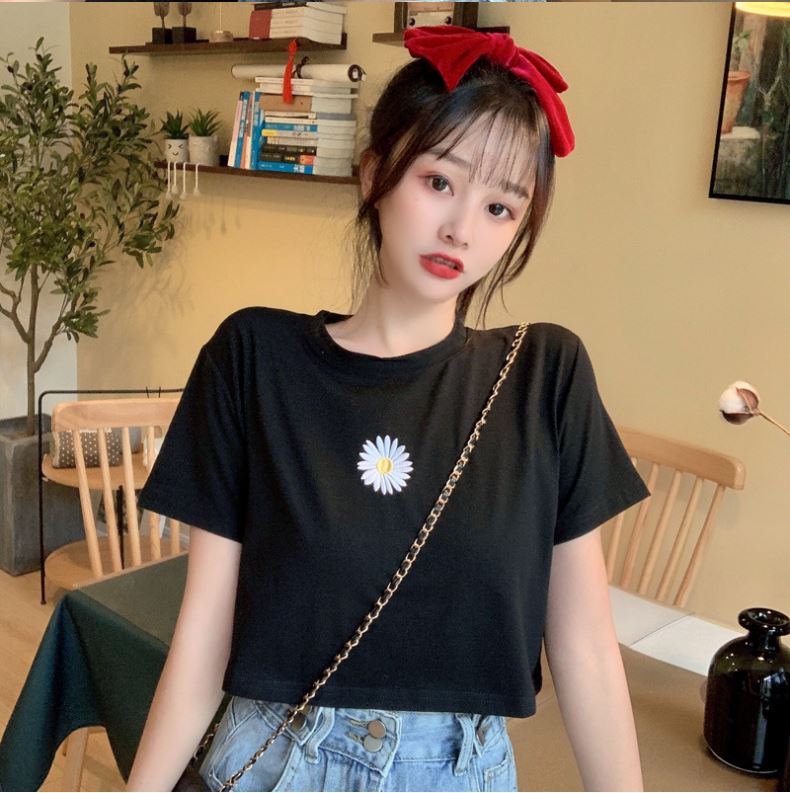 Áo crotop ngắn tay in hình hoa cúc