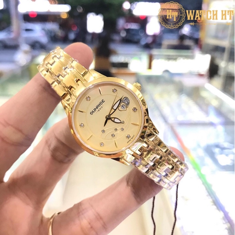 Đồng hồ nữ sunrise 9804sa màu vàng full hộp , kính sapphire chống xước
