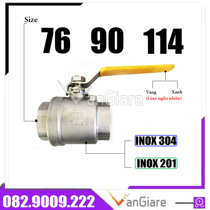 Van bi inox - Van khóa nước tay gạt inox 304 201 phi 90 76 114 Đài Loan (Loại tốt)