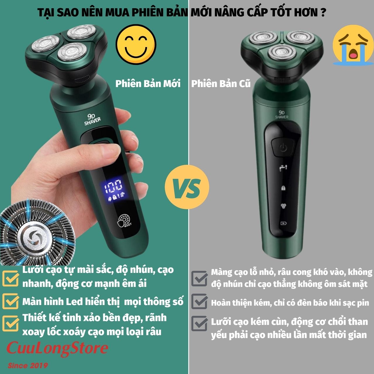 Máy Cạo Râu 9D Lưỡi Dao Kép đa năng, đầu tông đơ cắt tỉa lông mũi, chống nước IPX7, sạc pin màn hình kỹ thuật số hoạt động êm ái
