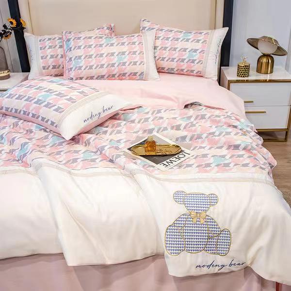 (❤GIÁ CỰC RẺ ) Bộ Chăn Ga Phi Lụa Gấu Chăn Chần Hè Set 4 Món