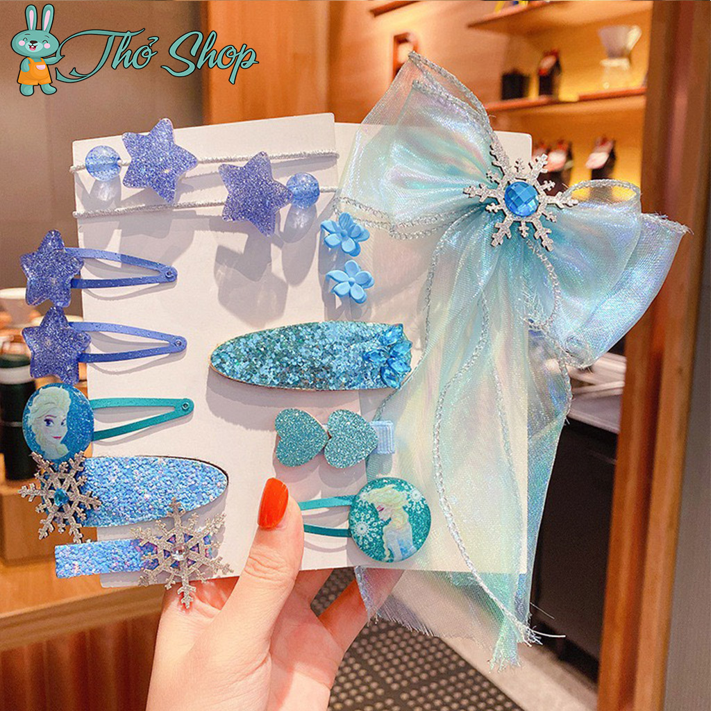 Set kẹp tóc nơ tóc elsa sang chảnh cho bé gái