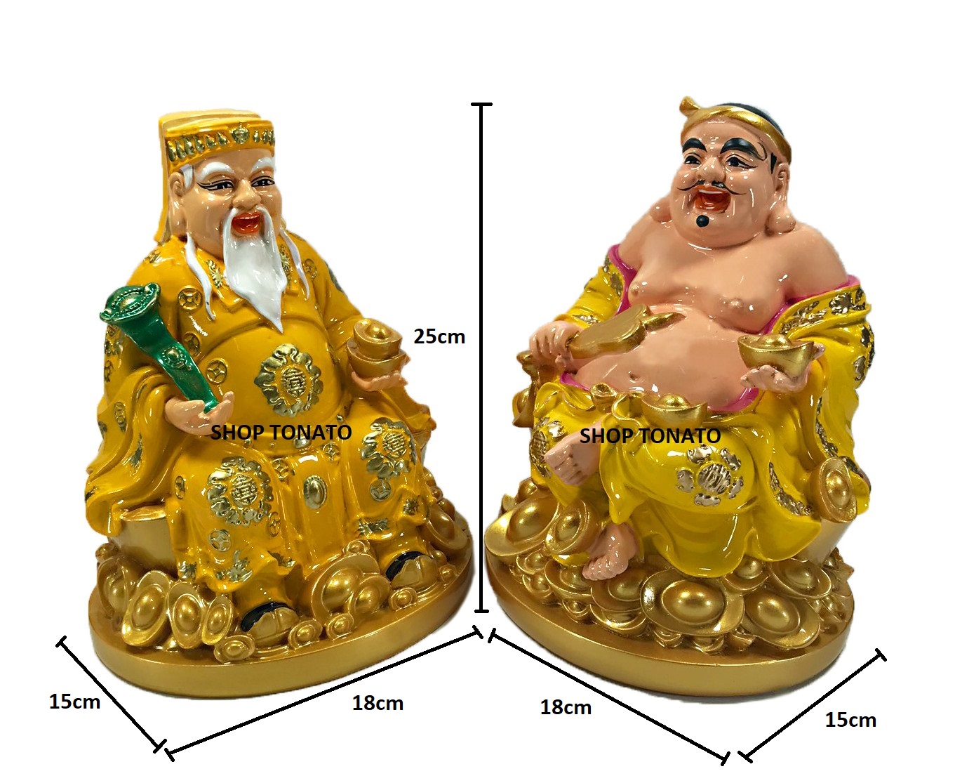 Tượng thần tài ông địa đế tròn đá vàng cao 15cm,20cm,25cm