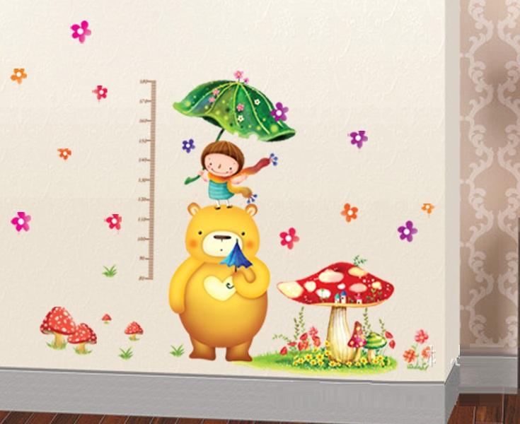 Decal dán tường Thước đo chiều cao cây nấm- T180-kiddecals