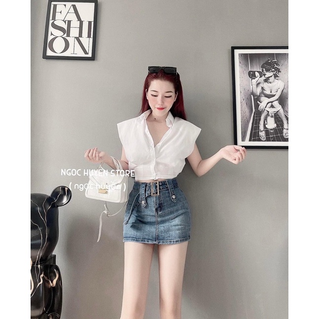 Chân váy bò ngắn kèm đai oze siêu hot