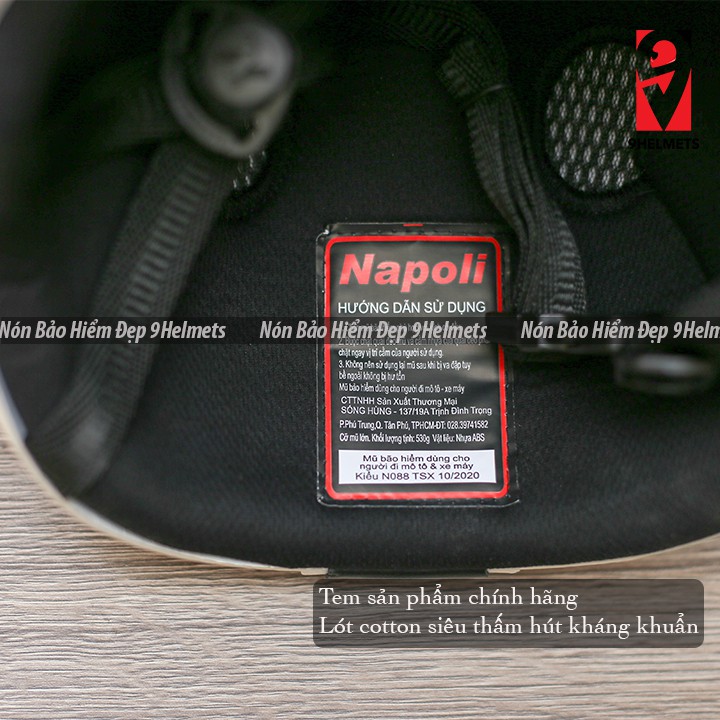 [HCM]Nón Bảo Hiểm Kiểu Dáng Nón Son Napoli màu Đen