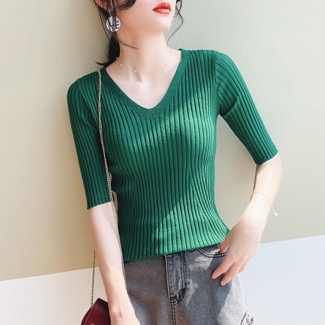 MS011 Áo len tăm cổ tim tay lỡ thanh lịch