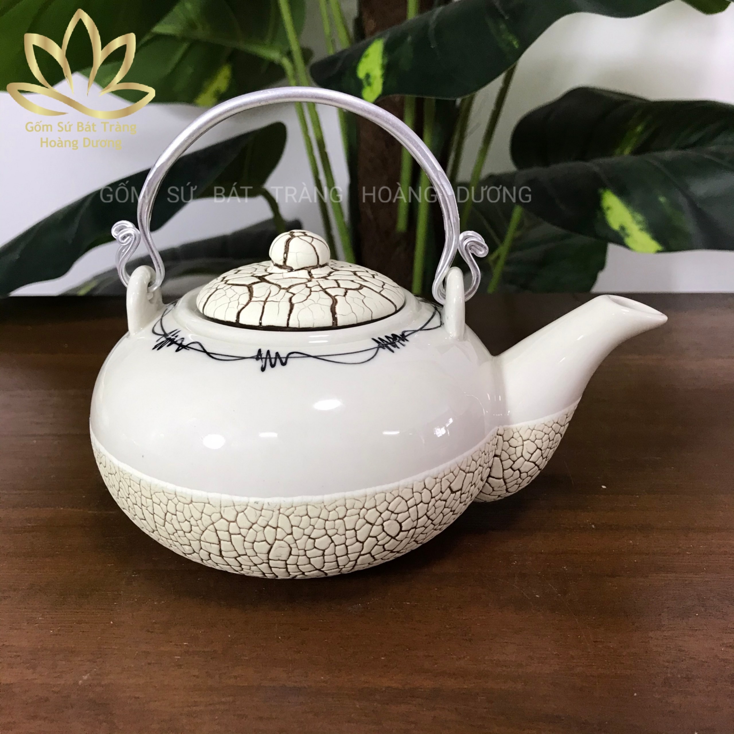 Ấm pha trà men rạn Bát Tràng dáng tròn 400ml ( 3 màu tùy chọn)