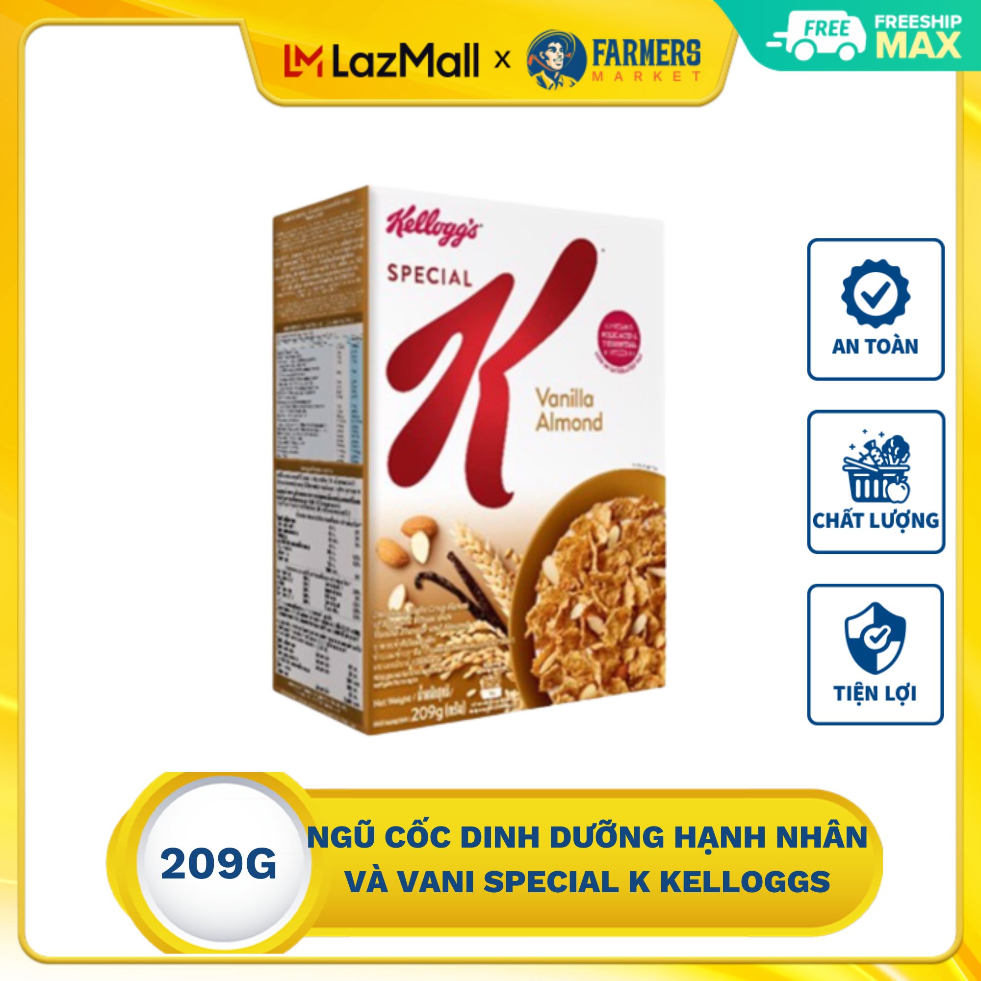 Ngũ cốc dinh dưỡng hạnh nhân và vani Special K Kelloggs 209g giàu vitamin D