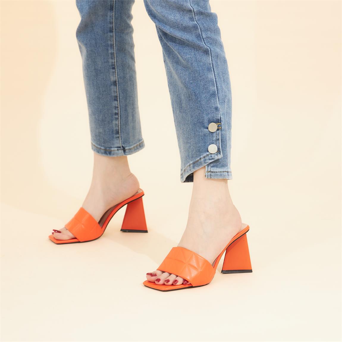 Dép mwc 4347 - guốc cao gót quai ngang đế tam giác 9cm, guốc cao gót mũi vuông basic thời trang