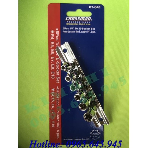 Bộ khẩu 6 cạnh E crossman USA 1 phần 4 từ E4 đến E10