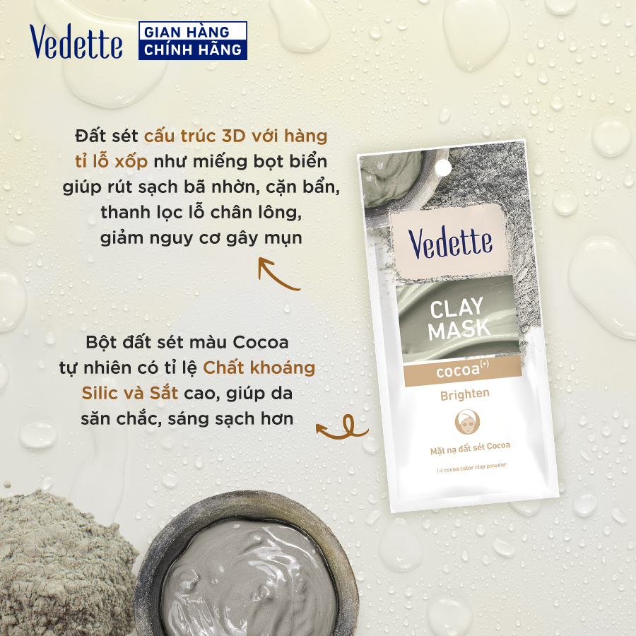 Mặt Nạ Đất Sét Cocoa Bùn 12g VEDETTE - THANH LỌC & HỒI PHỤC DA (TPM051)