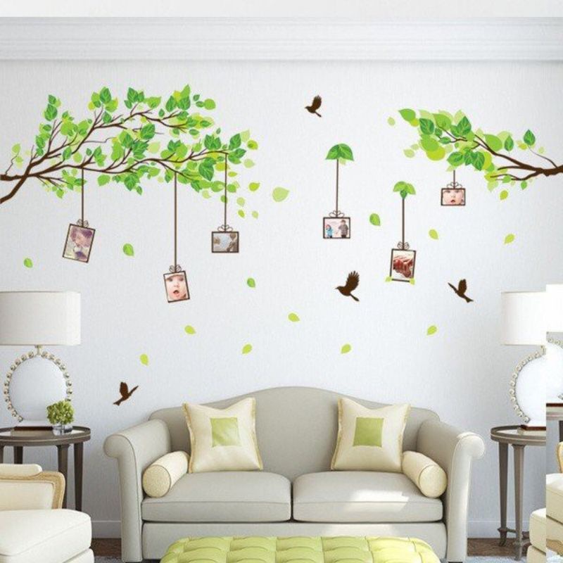 Decal dán tường khung ảnh cành cây và xe đạp