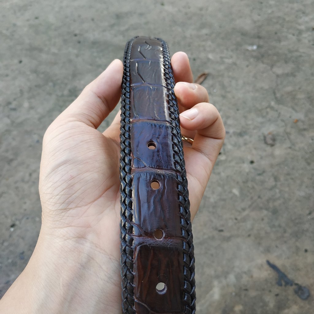 [FREE SHIP] Thắt Lưng Cá Sấu Liền [Phiên Bản Đầu Kim Cổ Điển] Đan Viền Thủ Công Rất Đẹp!