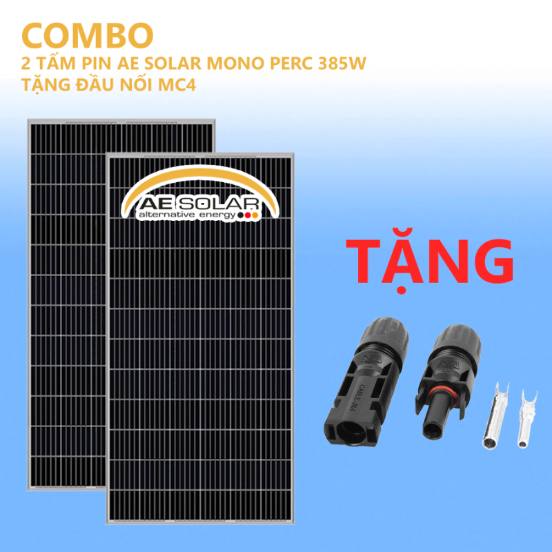 COMBO 2 TẤM PIN MONO PERC 385W AE SOLAR TẶNG ĐẦU NỐI MC4