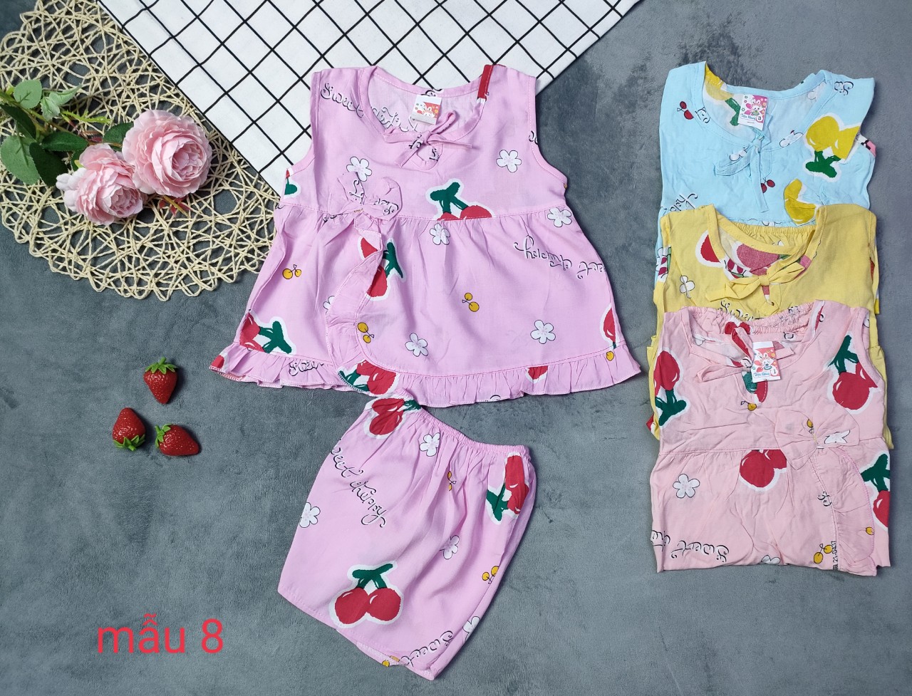 ( 3 bộ 3 màu 3 họa tiết khác nhau) Combo 3 Bộ Tole Cánh Tiên Cột Dây Bé Gái