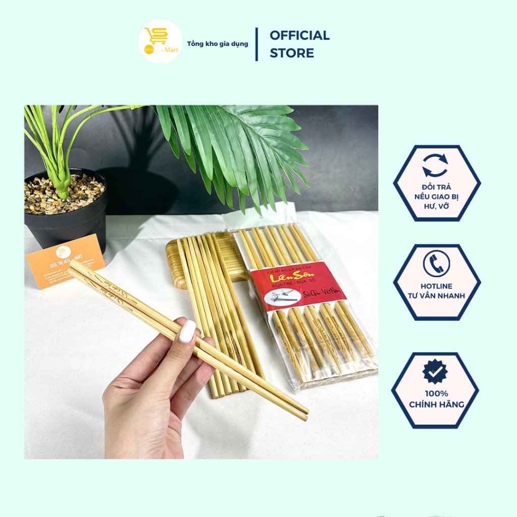 Vỉ 10 Đôi Đũa Gắp Thức Ăn, Đũa Ăn Cơm, Tiệc, Đũa Tre Liên Sơn Mẫu Đẹp, Bền Chắc, An Toàn Khi Dùng | MTA-MART