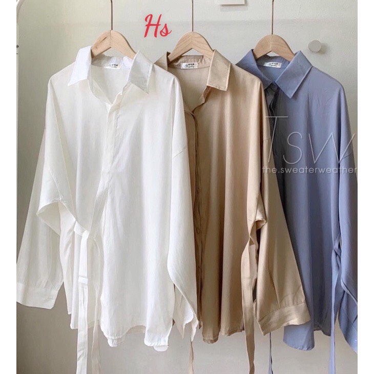 [FREESHIP + HOÀN TIỀN 50K] Áo Sơ Mi Lụa Eo Nơ Dài Tay 🦋 Áo Somi Nữ Buộc Eo Trơn 3 Màu 🦋