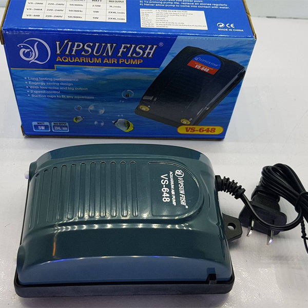 Máy sủi oxy 2 vòi vipsun vs-648 cho bể cá tặng 2m dây + 2 cục sủi