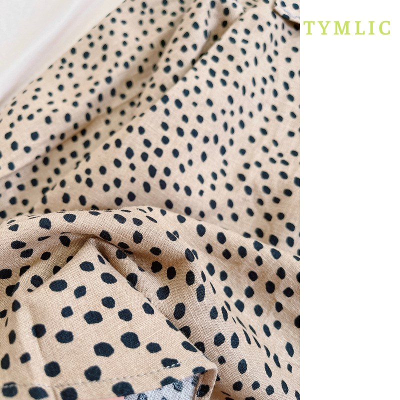 Áo Sơ Mi Tay Dài Chấm Bi Cổ Nơ Linen TYMLIC