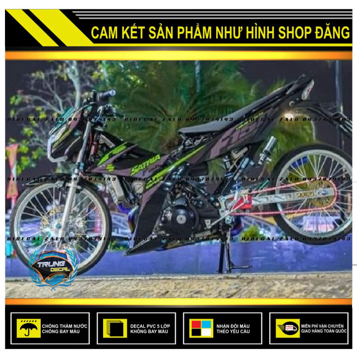Tem rời satria fi chế mẫu zin phối xám xanh dán xe đen