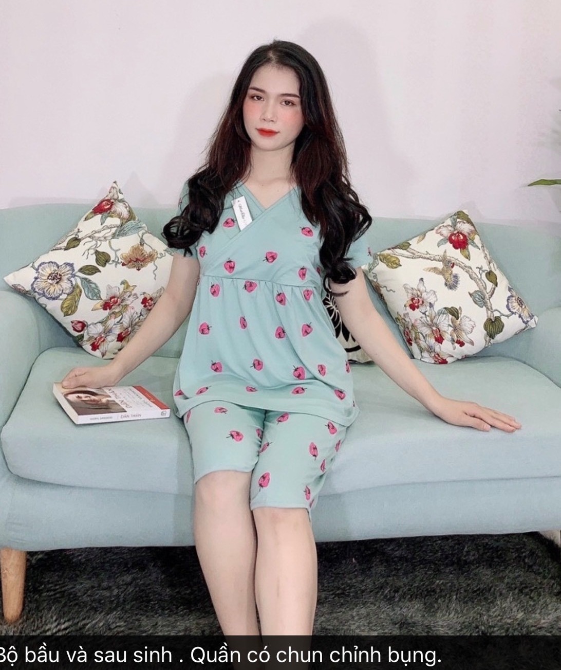 Bộ đồ bầu mặc 2in1 mặc bầu và sau sinh chất mềm mát vạt chéo