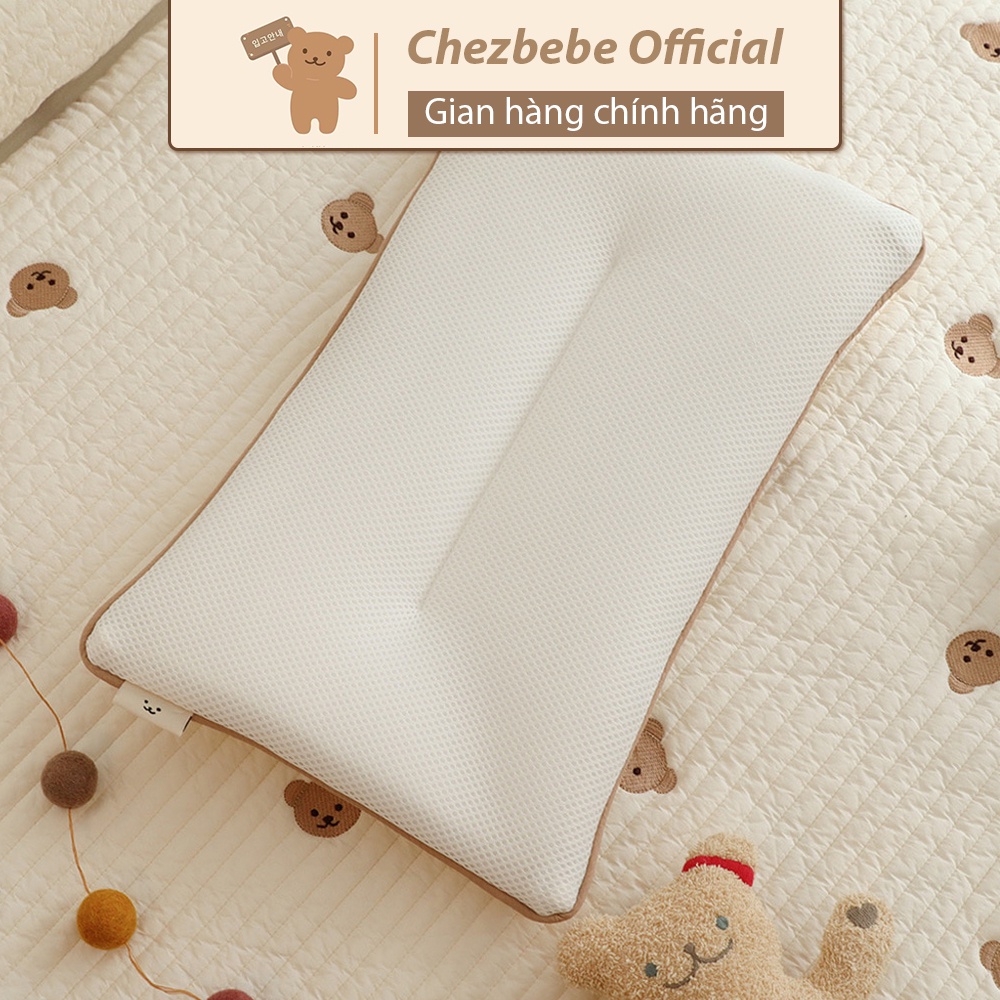 Gối mỏng Chezbebe thêu gấu Shegomi (chính hãng _Hàn Quốc)
