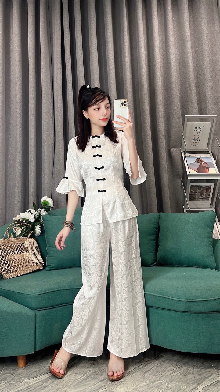 [FreeShipMax] BỘ ÁO BÀ BA LỤA GẤM TAY XÒE MẪU 2