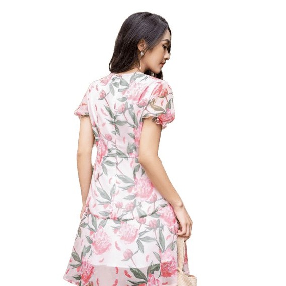 Đầm Hoa Tơ, Chân Đuôi Cá Rút Nhúm D4012-21