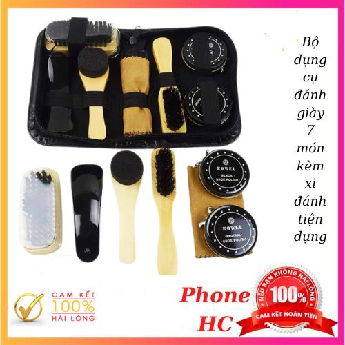 Bộ xi đánh giày - Bộ dụng cụ đánh giày 7 món kèm xi đánh tiện dụng