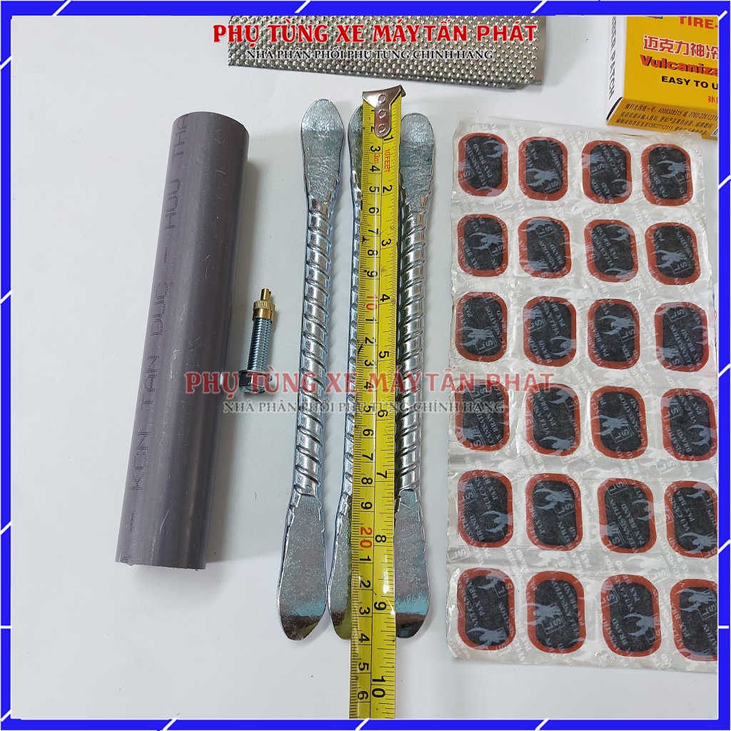 Bộ Vá Ruột - Săm Xe Máy Xe Đạp 6 Món 2 Miếng Bào (Bơm Mini 30cm Màu giao ngẫu nhiên)