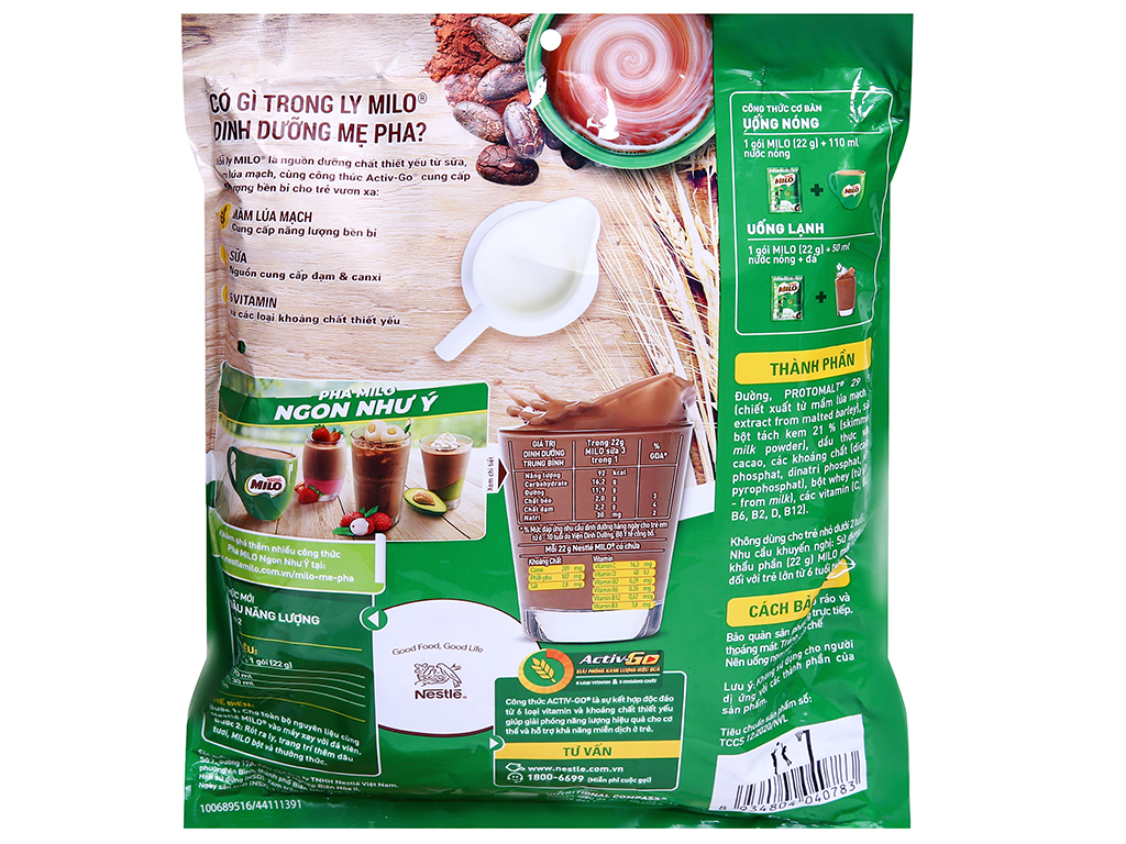 Bột thức uống lúa mạch 3in1 Milo Active Go bịch 330g