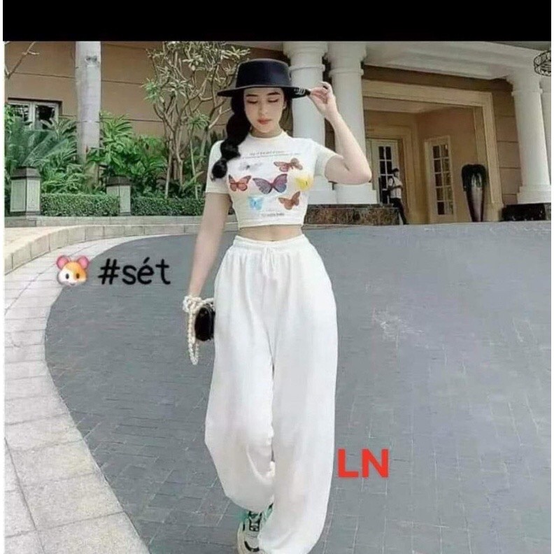 Sét croptop bướm vàng +quần bom PM60