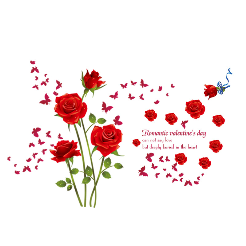 Decal dán tường HOA HỒNG ĐỎ 9195 Sticker Tranh Dán Tường -Decal dán tường cây xanh