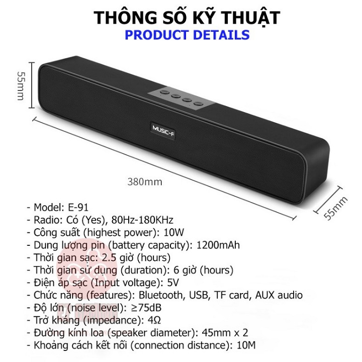Loa thanh Soundbar Bluetooth 5.1 LEERFEI E-91