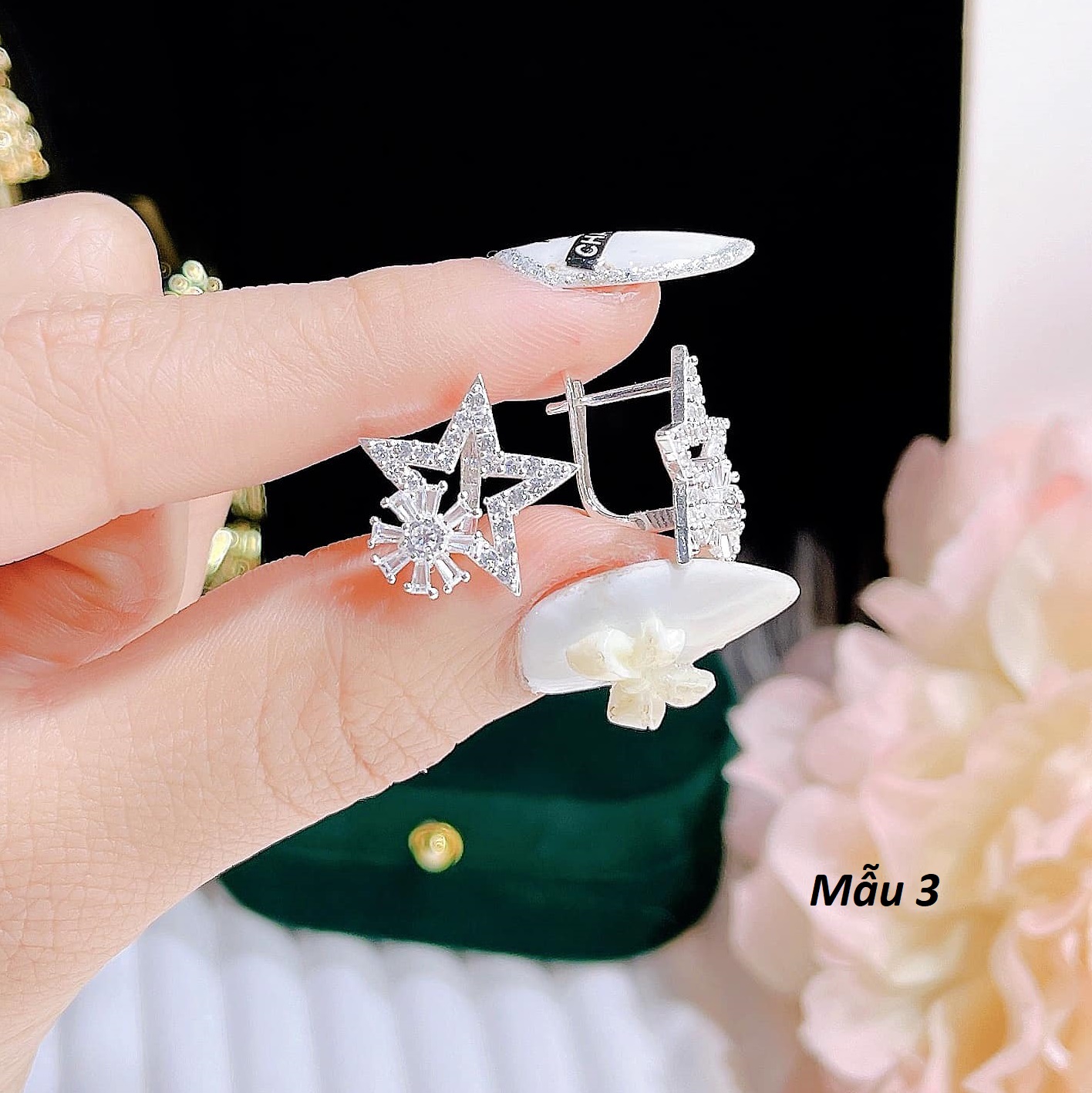 Bông tai bạc thời trang khoá bấm chất liệu bạc s925 MS079a