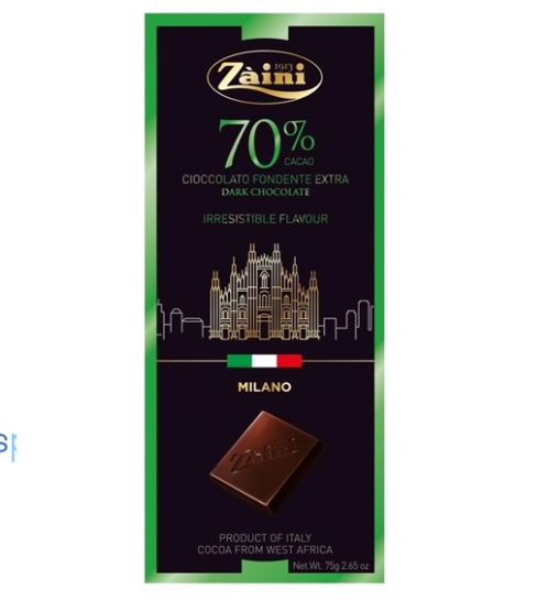 Thanh socola 70% cacao Zaini 75g