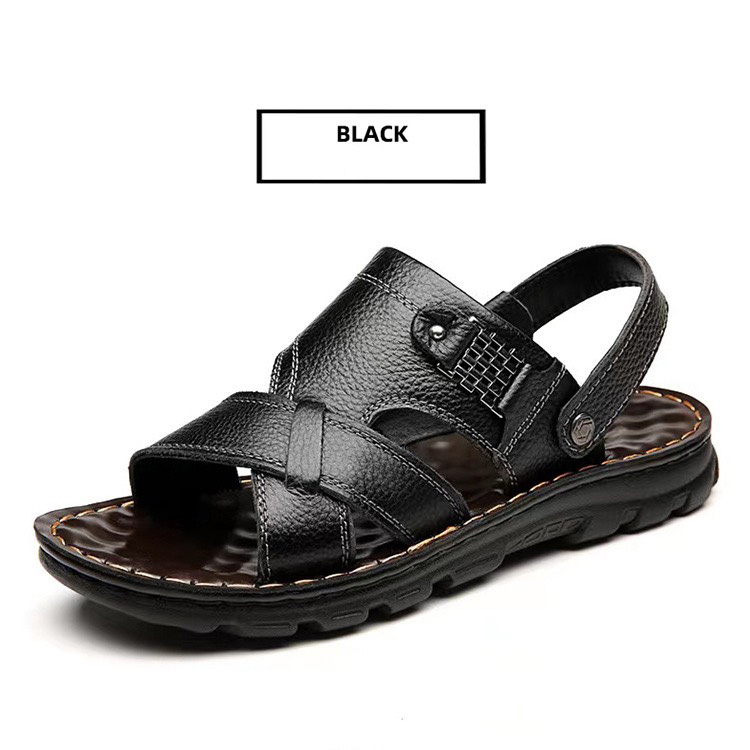 HOÀN TIỀN 15% - Sandal Quai Chéo Nam Da Bò Đế Khâu Dép Quai Hậu Phong Cách Lịch Lãm