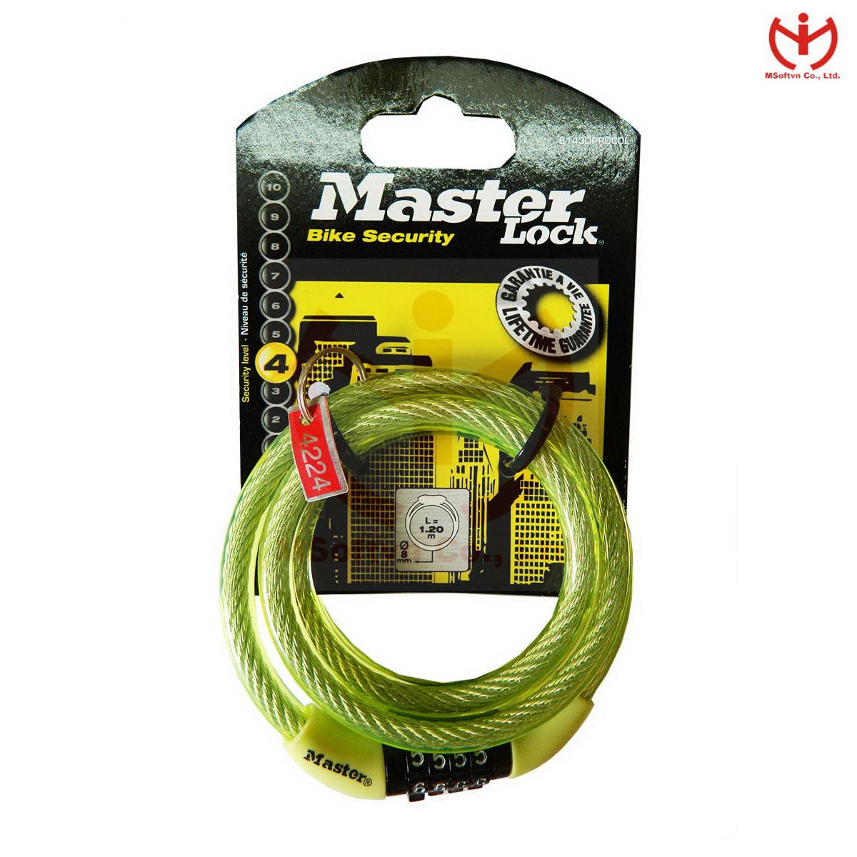 Khóa xe đạp 4 số cố định Master Lock 8143 EURD PRO dây cáp dài 1.2m x 8mm - MSOFT