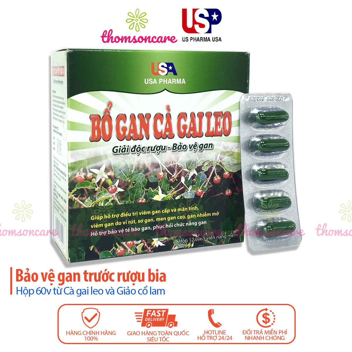 Viên Bổ gan Bogan Actisonic giải độc, thanh nhiệt mát gan có thêm rau má và rau đắng đất - Hộp 50 viên Thomsoncare