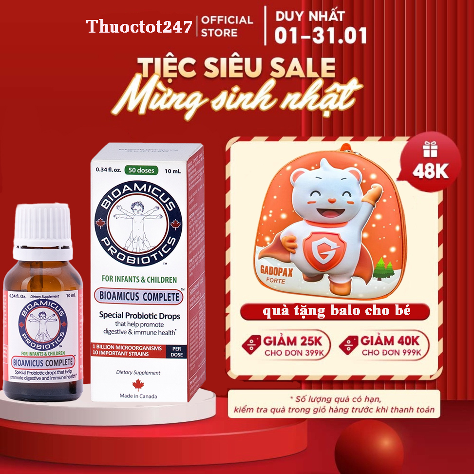 BioAmicus Complete Tặng Sách Cho Bé - Men Vi Sinh 10 chủng hỗ trợ giảm rối loạn tiêu hóa (lọ 10ml)