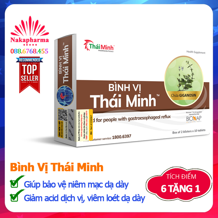 ✅ [6 TẶNG 1] Bình Vị Thái Minh - Dùng cho người trào ngược dạ dày, hỗ trợ cải thiện và giảm thiểu biểu hiện viêm loét dạ dày
