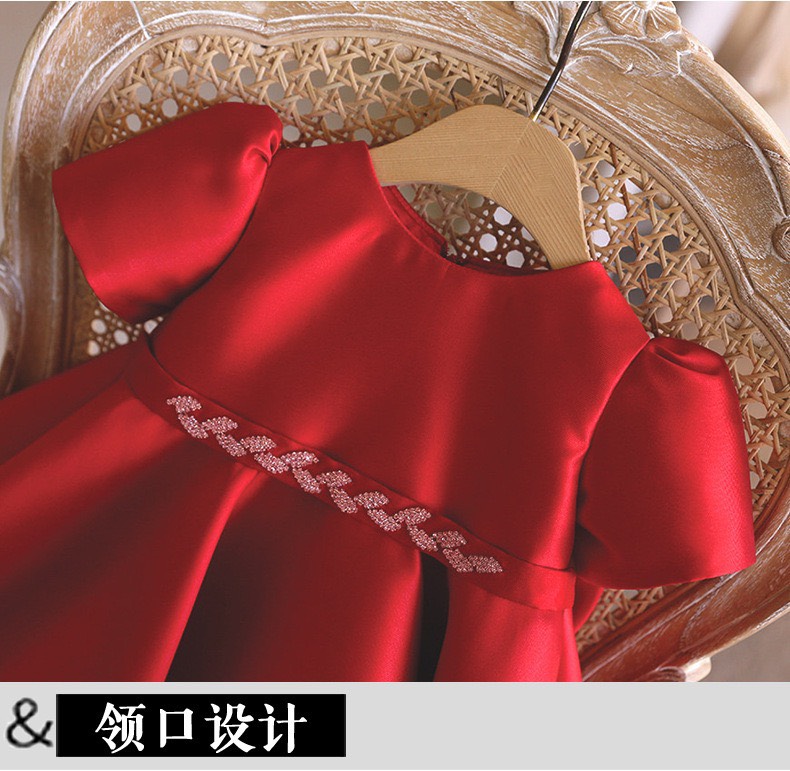 Dress Princess design big bow applique stone baby girls