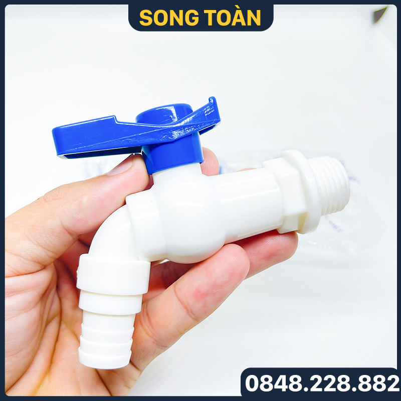 Vòi Nhựa Xả Nước, Vòi Nhựa Trắng Minh Hòa Tay Gạt 90 Độ Ren 21 27 - Nhựa Trắng