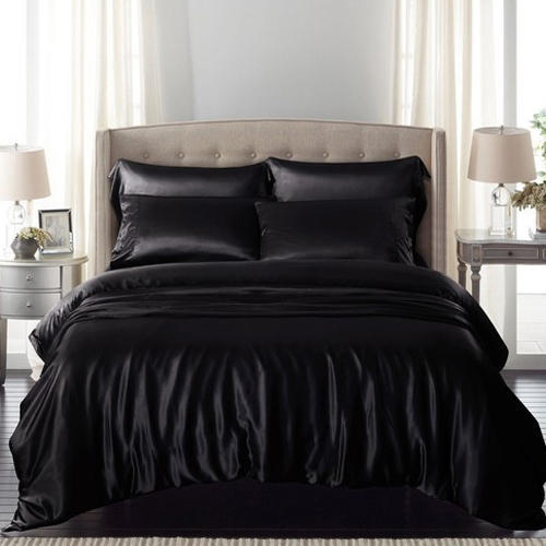 [HCM]Bộ  Drap Gối Phi Lụa 4 Món Mềm Mại Mát Mịn Màu Đen